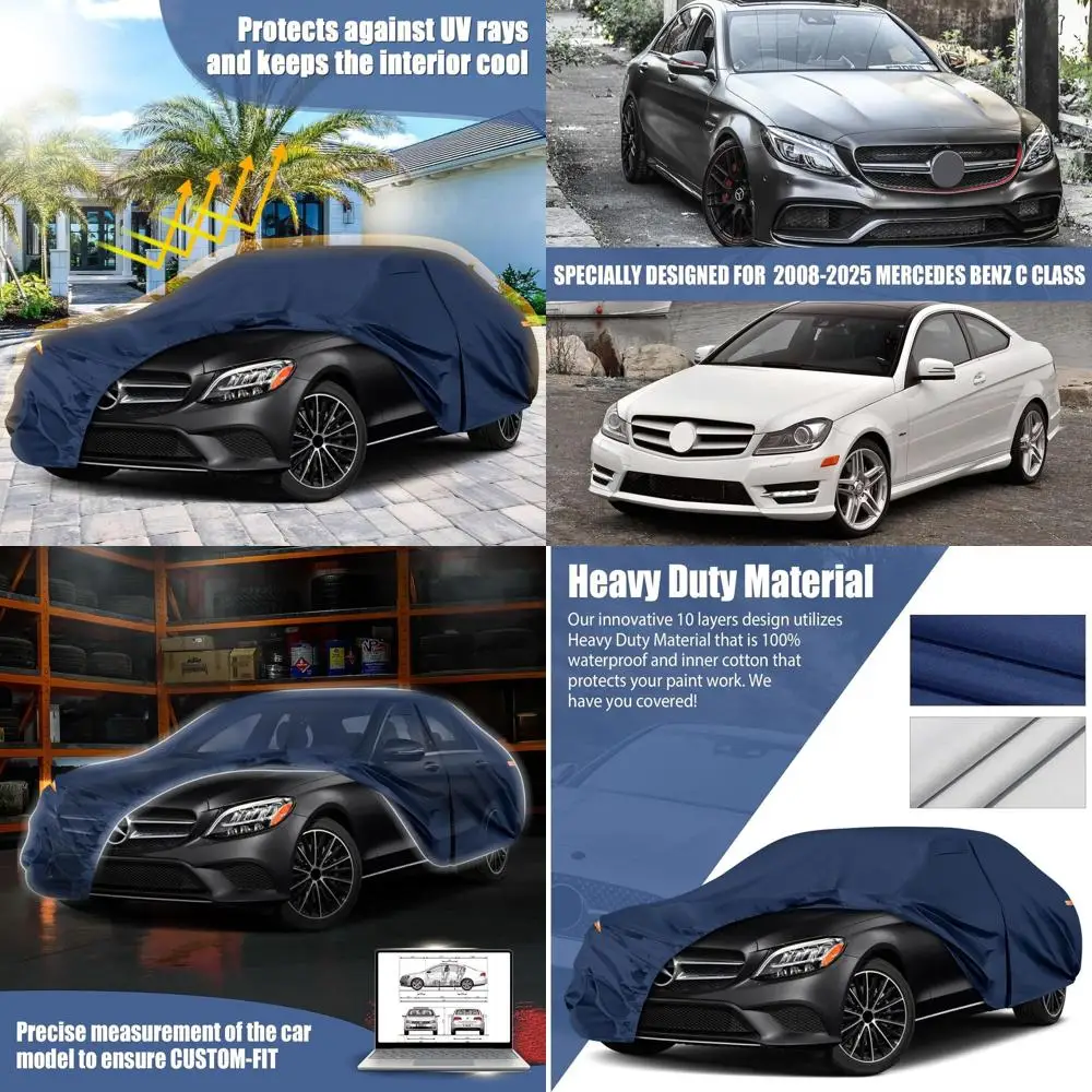 

Универсальный сверхпрочный 10-слойный чехол для автомобиля для моделей C-класса 2008-2026 годов, водонепроницаемый, с дверцей на молнии и ветрозащитными ремнями, для всех типов автомобилей