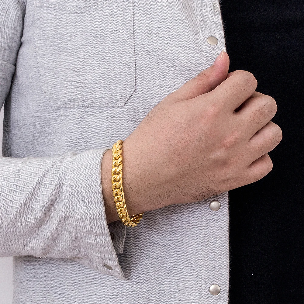 

Vintage 925 Sterling Silver 10MM Cuban Link Bracelet for Men Classic Hip Hop Bangles Trendy Silver Jewelry for Daily Wear