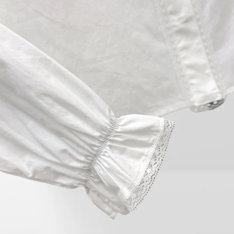 المرأة الساتان قميص طويل الأكمام رفض طوق بلوزة السيدات كشكش قميص أنيق نفخة الأكمام بلوزة شيفونAH01117