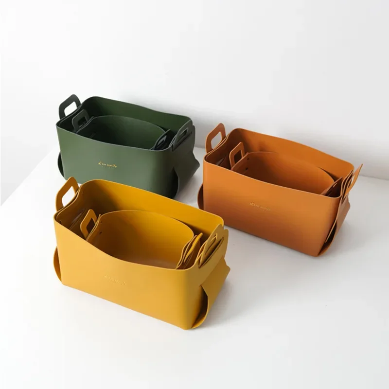 Nordic Ins Cabinet Porch Key Cosmetic Desktop Large Storage Box Basket PU Leather Ornaments Snacks Home Creativity