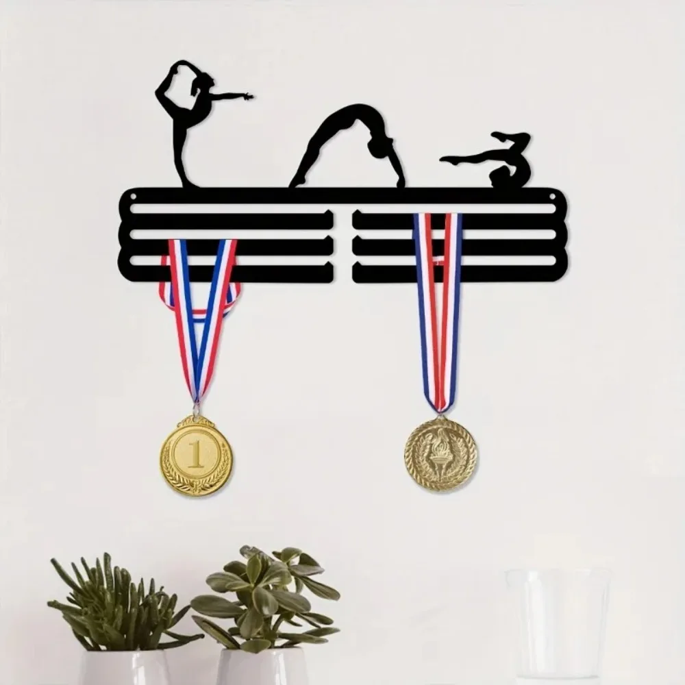 Gymnastics Medal Holder Metal Wall Decor Gymnast Silhouette Iron Medal Display Rack Wall Art for Sports Athlete Home Decoration