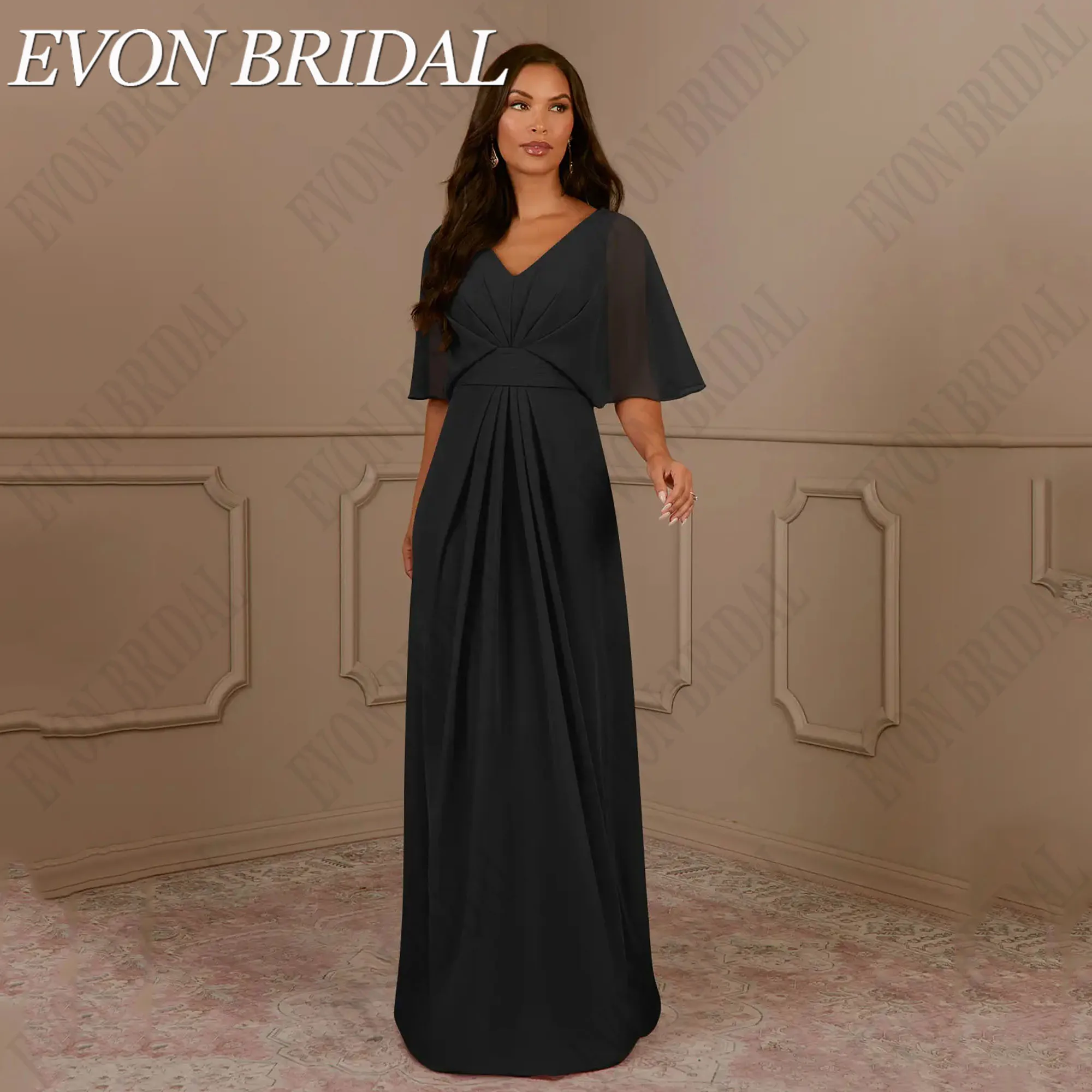 EVON BRIDAL Boho Chiffon Mother Of The Bridal Dresses V-Neck Half Sleeve Wedding Guest Gowns A-Line vestidos de festa Customized