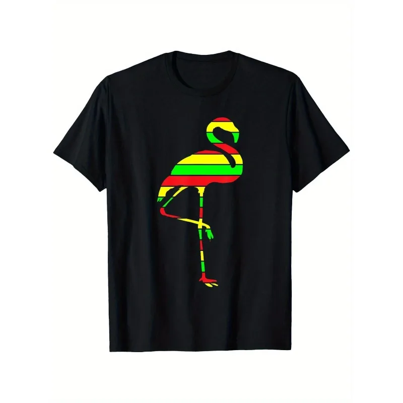 

Rasta Flamingo Shirt for Men Women Reggae Style Tropical Bird T Shirt Red Yellow Green Graphic Tee Summer Beach Festival