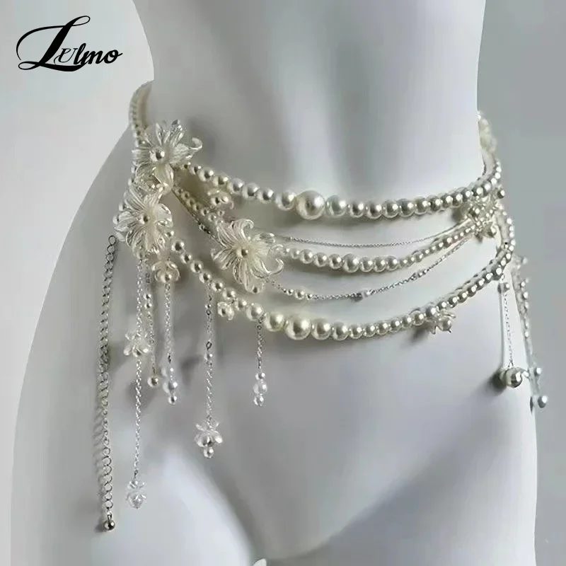 Sexy Geometric Pearl Waist Chain For Women Flower Tassel  display picture 3