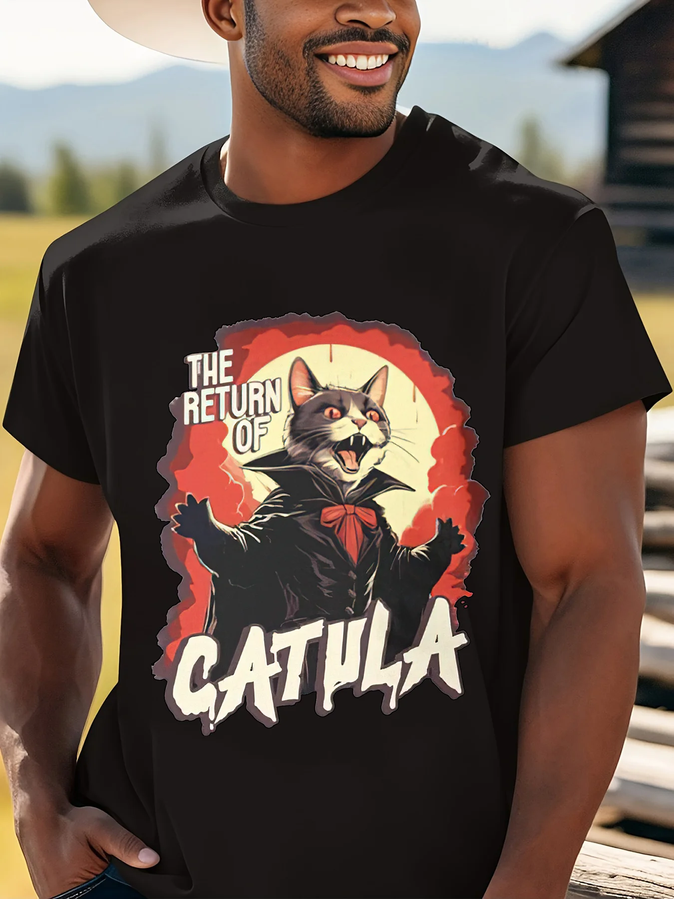 

Мужская летняя популярная мужская повседневная футболка с рисунком кота вампира, футболка с круглым вырезом, мужская повседневная футболка, быстросохнущая и дышащая