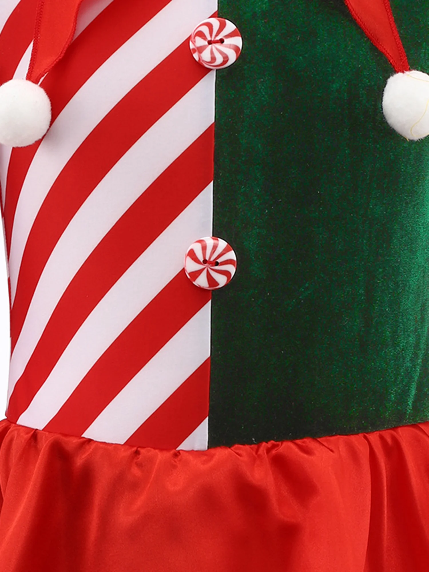 Disfraces de rayas de elfo de Navidad para niños y niñas, leotardo, ropa de actuación de JazzDance, mono superpuesto con volantes en la cintura con pompones sin mangas