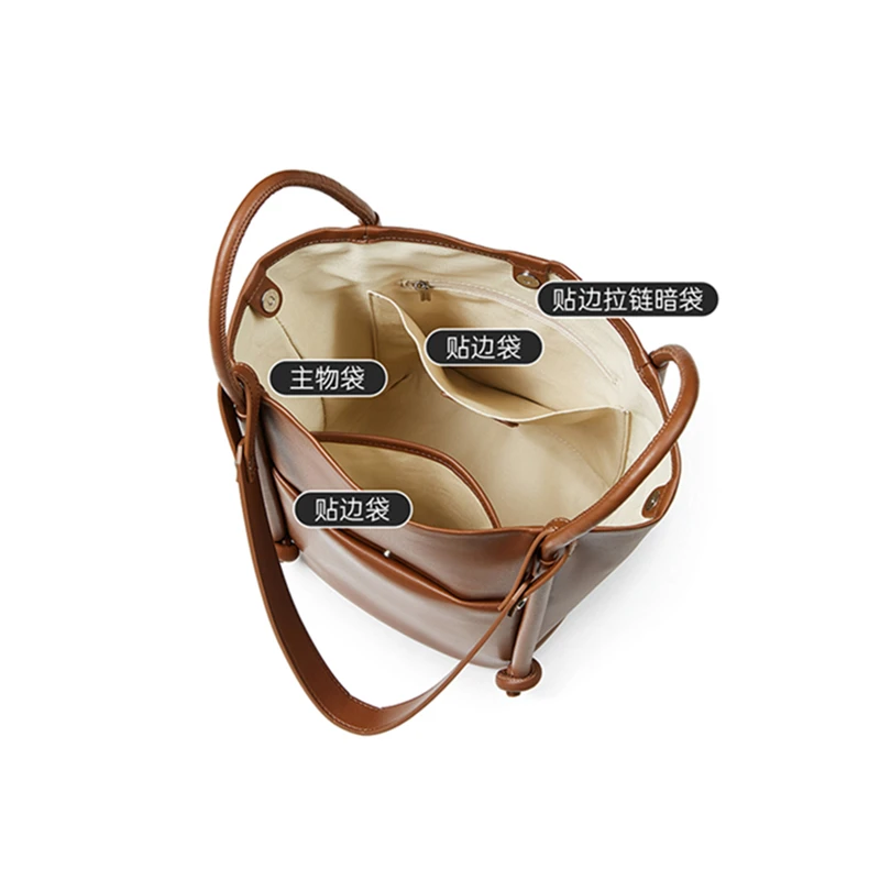 Burminsa Vintage Genuine Leather Bucket Tote Handbags For Women 2026 Luxury Designer Shopper Work Ladies Shoulder Crossbody Bags
