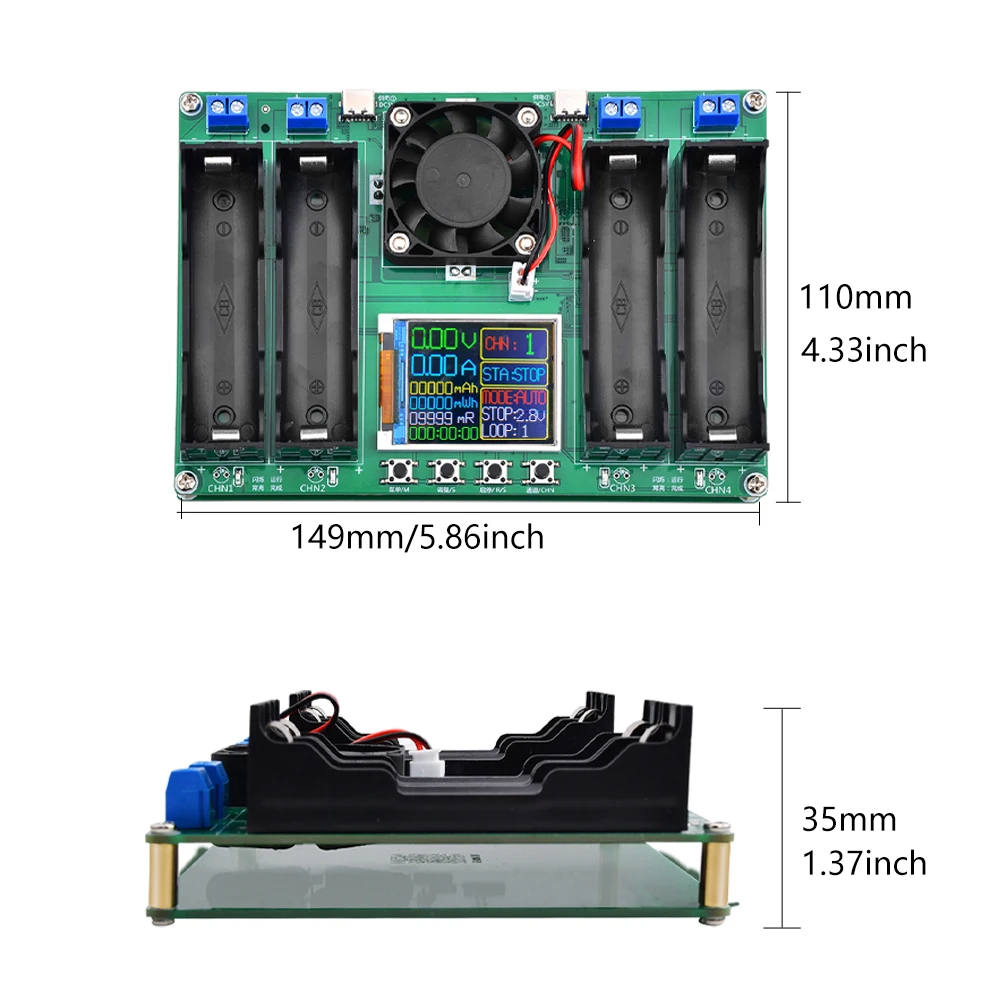 4-channel 18650 battery capacity internal resistance tester automatic charging and discharging module Type-C port