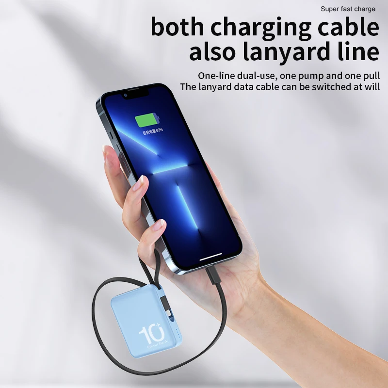 Mini Power Bank 30000mAh Portable External Battery Pack Built in Cable Powerbanks Spare Batteries for iPhone14 Samsung Xiaomiung