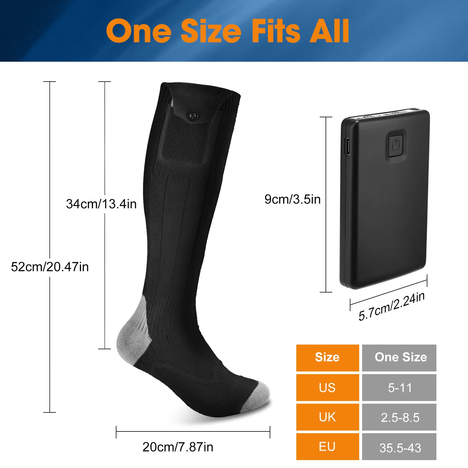 APP Controlled Heated Socks Wireless Heat Unisex Black Pair Rechargeable Adjustable Temperature Smart for Outdoor Camping