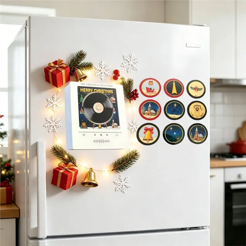 CYCLI-Xmas LED Night Light Magnetic Music Fridge With 9 Disc Automatic Singing Rotating Refrigerator Rotary Disc Machine