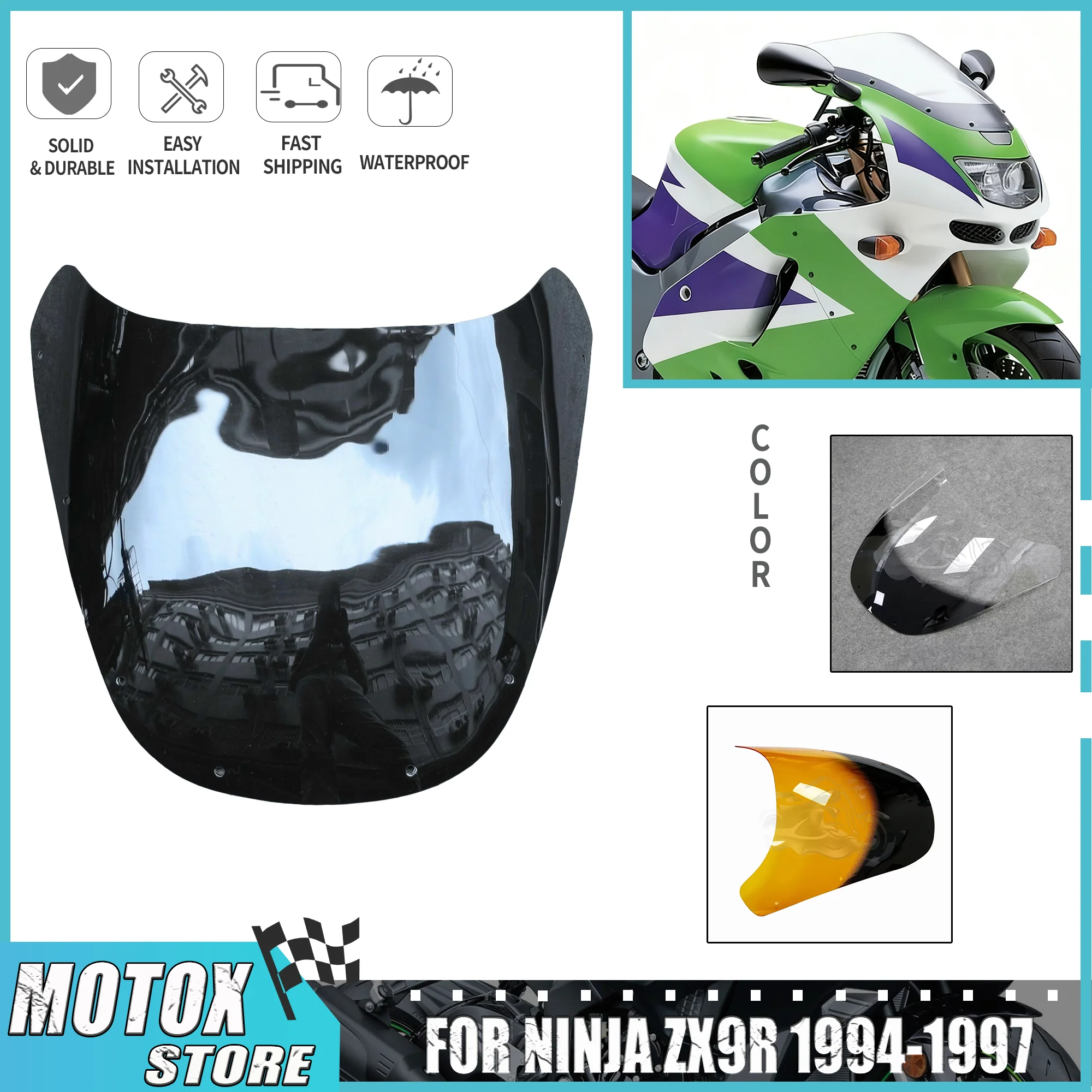 

BLACK Motorcycle Windshield Windscreen Fit Fit for Kawasaki Ninja ZX9R 1994 - 1997 Wind Screen ZX-9R ZX 9R 1995 1996 Deflectors