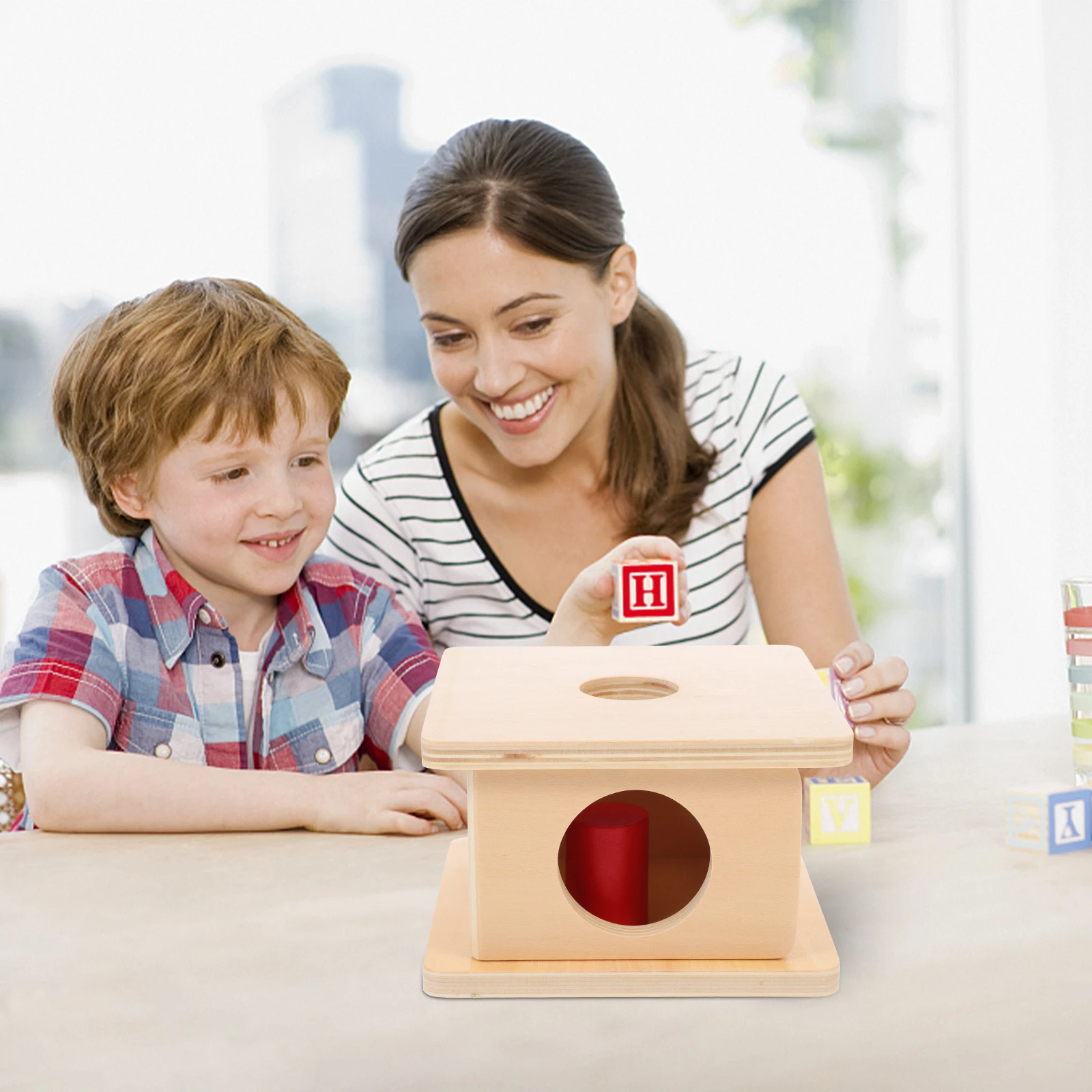 

Cylindrical Box Teaching Aids Reusable Toy Preschool Hand-eye Coordination Plaything Wooden Toys Parent-child Shape Recognition