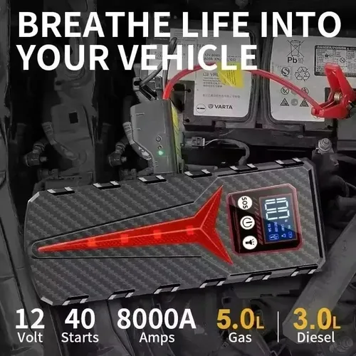 Imagen 2 del producto Arrancador de batería para coche, cargador de batería de 8000A, refuerzo de banco de energía de emergencia de 298000mAh para vehículos de Gas y diésel de 12V