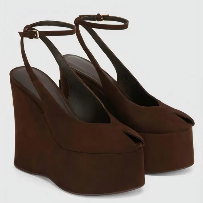 Sandalias de Plataforma con Cuña de Gamuza para Mujer, con Punta Abierta y Correa en el Tobillo, para Citas Nocturnas y Looks Minimalistas Atemporales