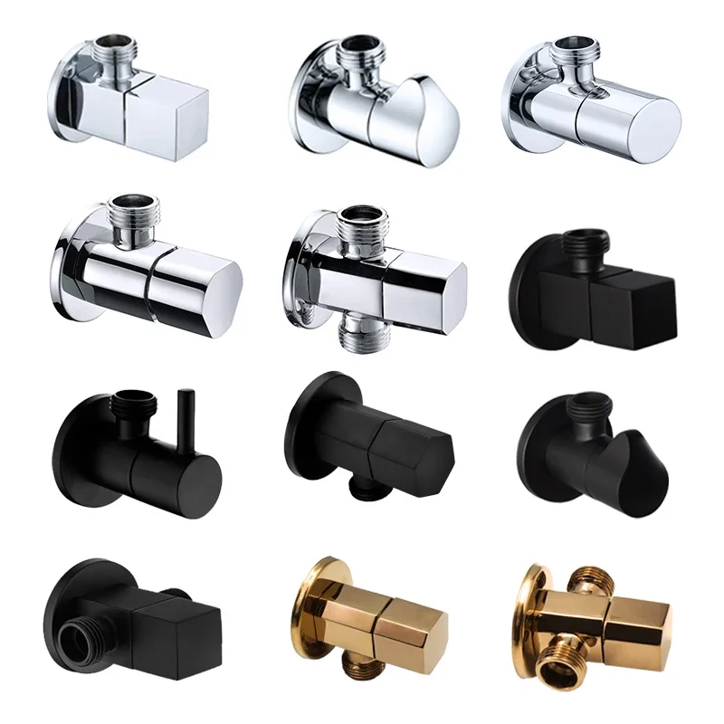 Brass Angle Valve Chrome Black Rose Gold Inlet Bathroom Single & Double Outlet G1/2 Water Stop Toilet Kitchen