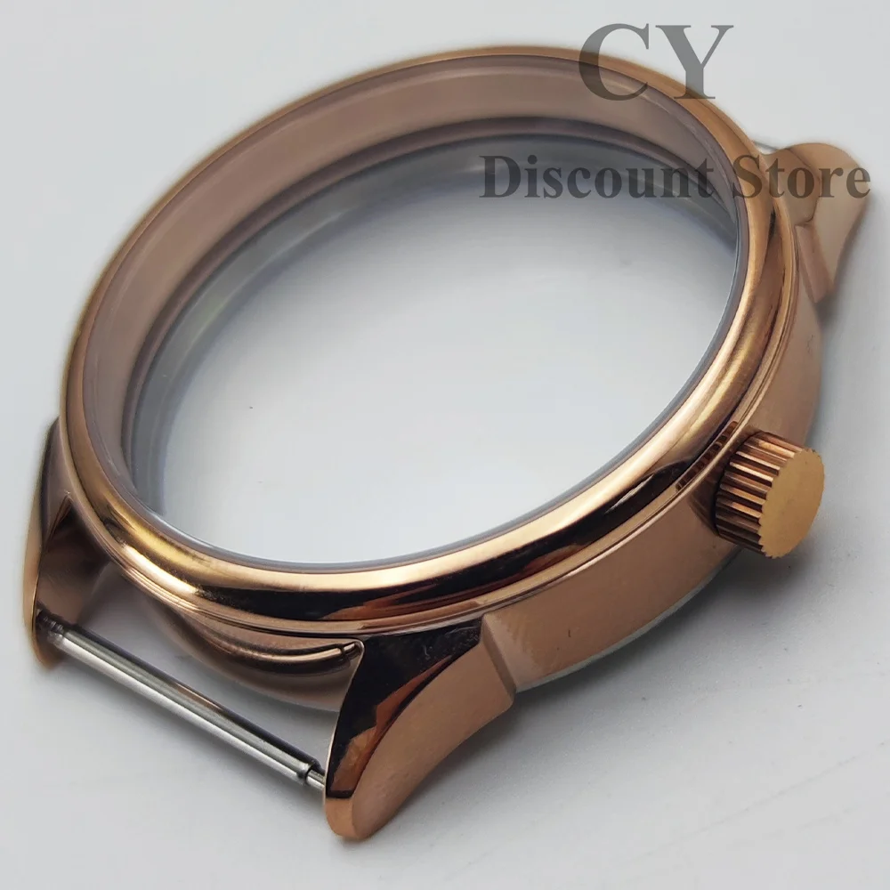 ETA6497 Watch Case 42mm Rose Gold Stainless Steel Watch Case fit ETA6497 6498 Seagull  ST3600 ST3620 ST36 Movement