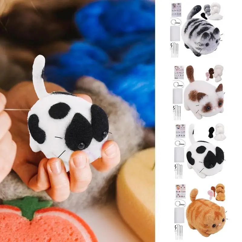 Cat Doll Needle Felting Kit Handmade Beginner Needle Felting Kit Crafts Arts Kit With Step-By-Step Instructions For Manual