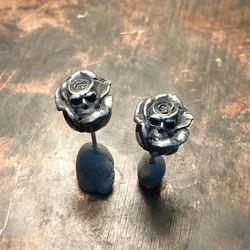 Personality Punk Death Rose Skull Stud Earrings for Men Women Gothic Cool Dark Earrings Popular Jewelry Accessories Gifts