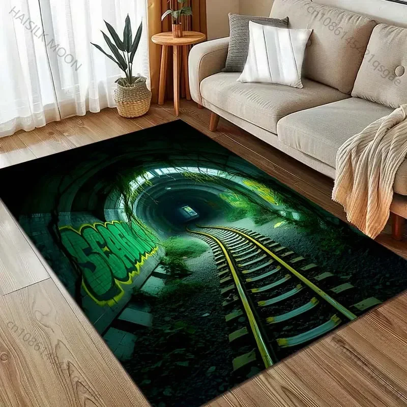 

Next Day Shipping Dark Train Tunnel Printed Carpet for Bedroom Living Room Bedside Sofa Floor Mat Modern Home Decor Rug Gifts