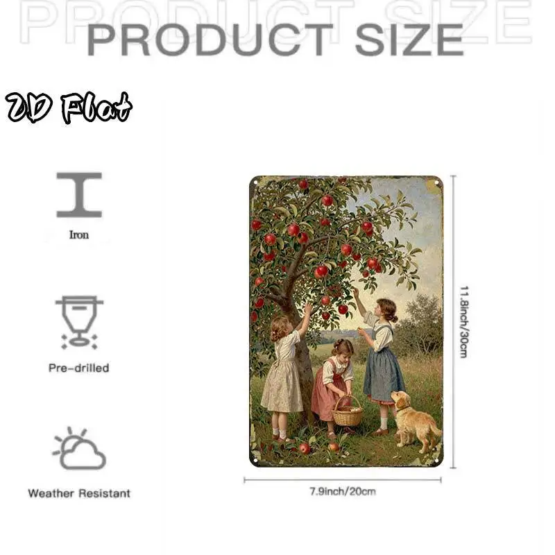 2D Flat, 2D-Flat,1pcVintage Apple Picking Scene,Creative Tin Sign Garage Decoration, Bold Lettering, Highquality Print, Home Dec
