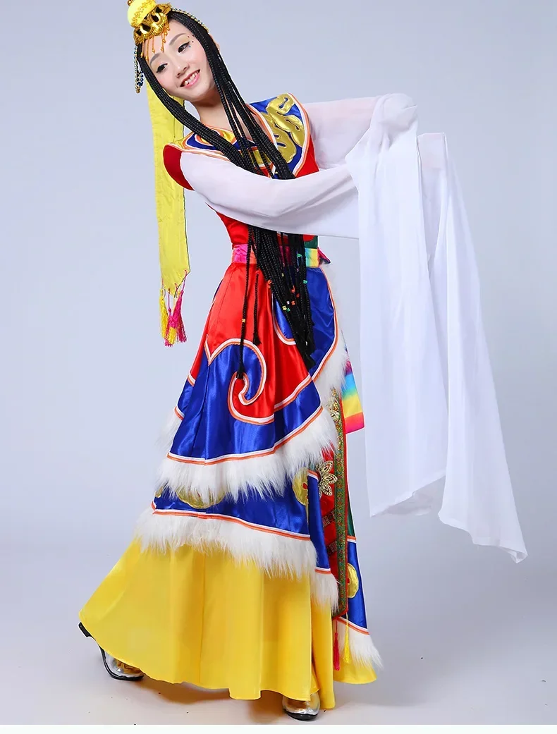 Trajes de dança tibetana chinesa tradicional feminino dança nacional palco desempenho clássico mongol traje festival outfit