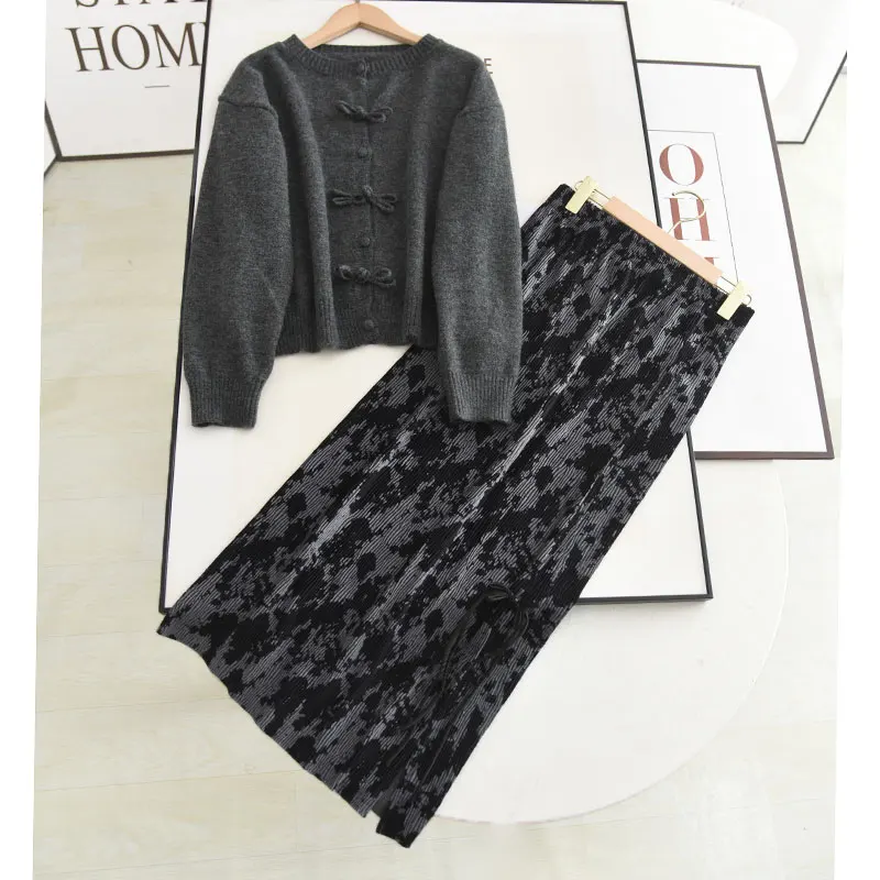 

ay Knot Open Cardigan Sweater And f Skirt Set New Chinese Sle ey Bowtie Open Split Side Sweater Dr