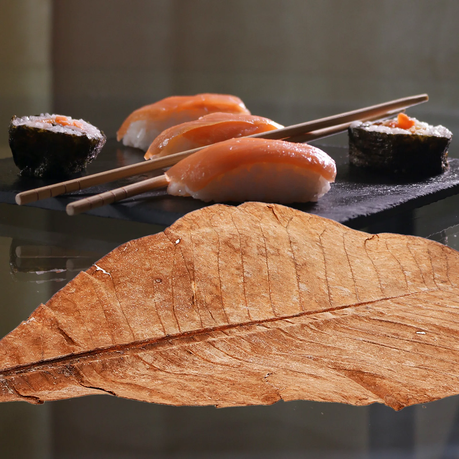 

20pcs Sushi Styling Paper Sashimi Plate Leaf Decor Light Brown Dried Snack Decoration Japanese Food Decorations Natural Dried