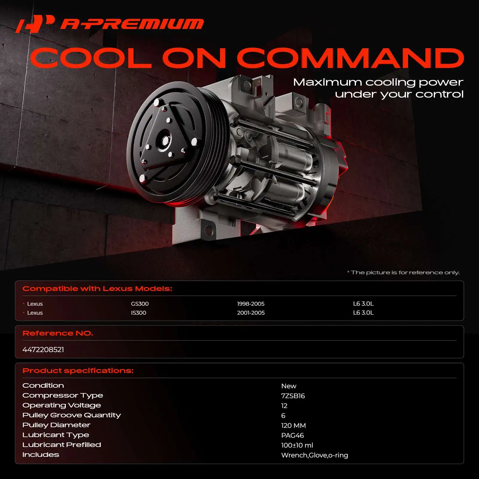A-Premium AC Compressor with Clutch for Lexus IS300 2001-2005 GS300 1998-2005