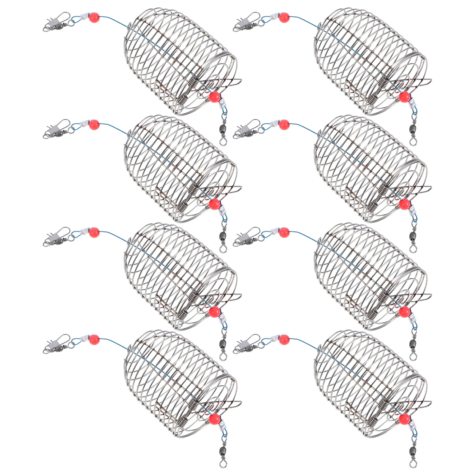 

8pcs Stainless Steel Bait Cage Fish Basket Small Holder Lure Feeder Durable Net Structure Portable Lightweight Crab Lobster