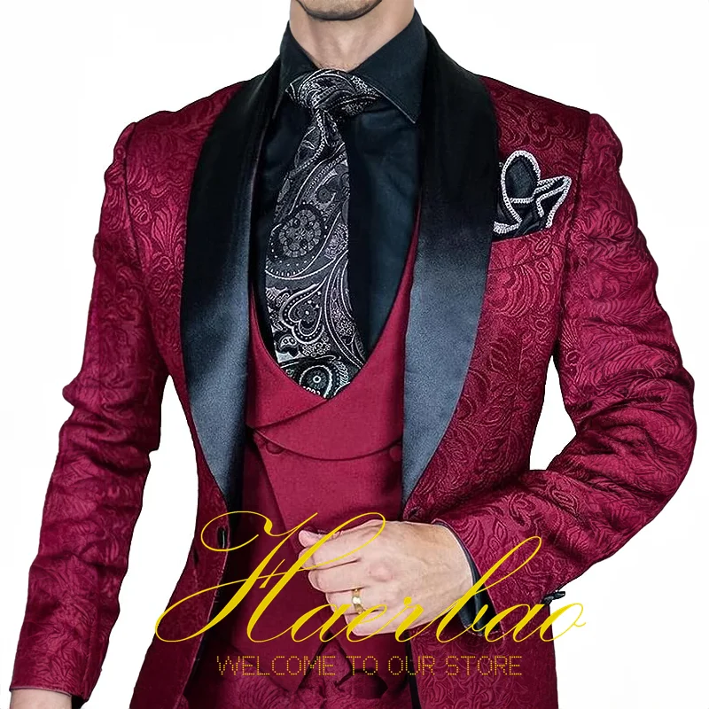 MALE COSTUMES Mens Suits Wedding Custom Made White Floral Smoking Tuxedo Jacket 3 Piece Groom Terno Suits For Men