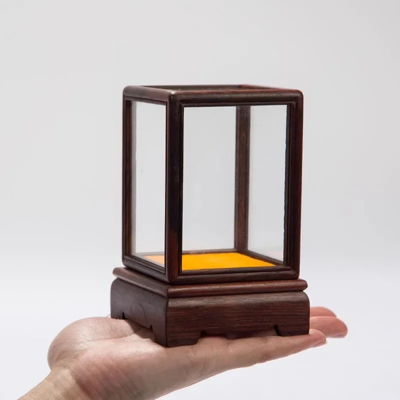 Square Transparent Glass Cover Wooden Pallets Display Stand Small Dust Cover Home Decor Ornament Display Box Decorative Shelves