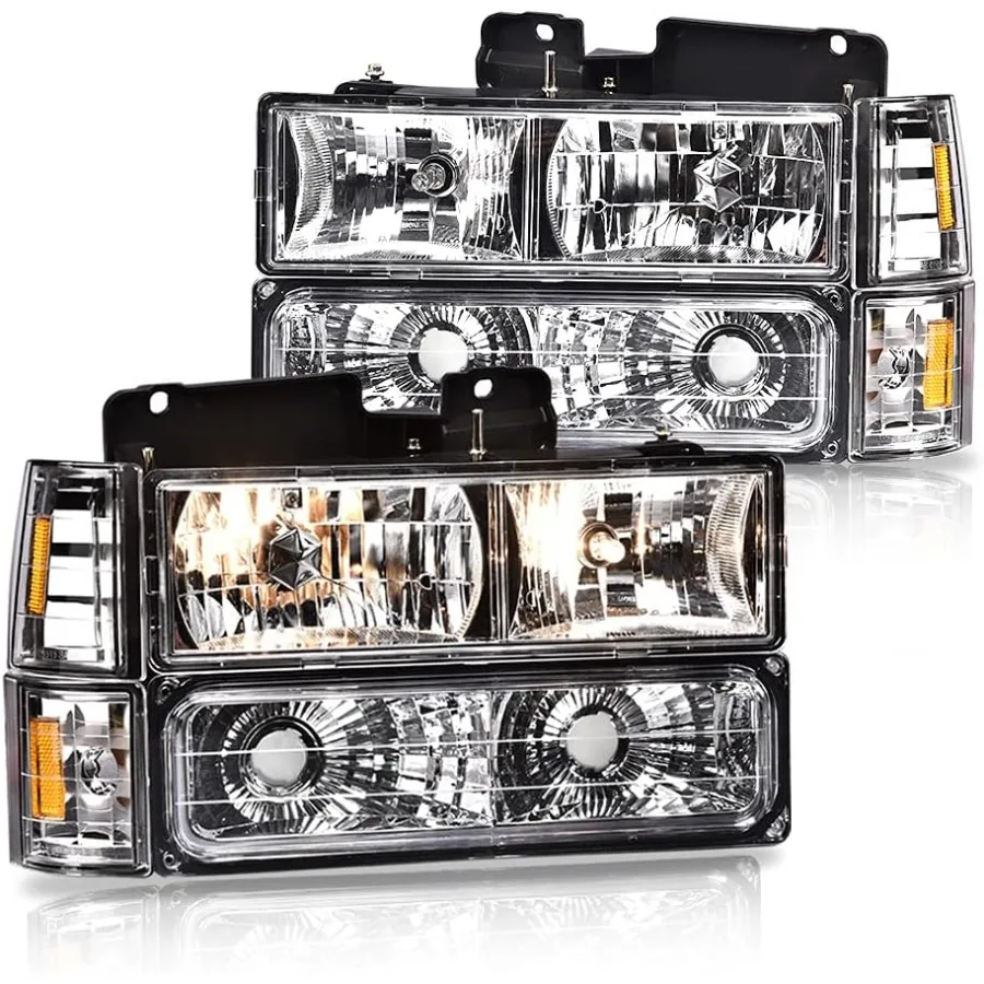 

Фары в сборе, совместимые с Chevy C10 C K 1500 2500 3500 19941998 подходят для Chevy Tahoe Suburban с прозрачными линзами, хромированные Housi