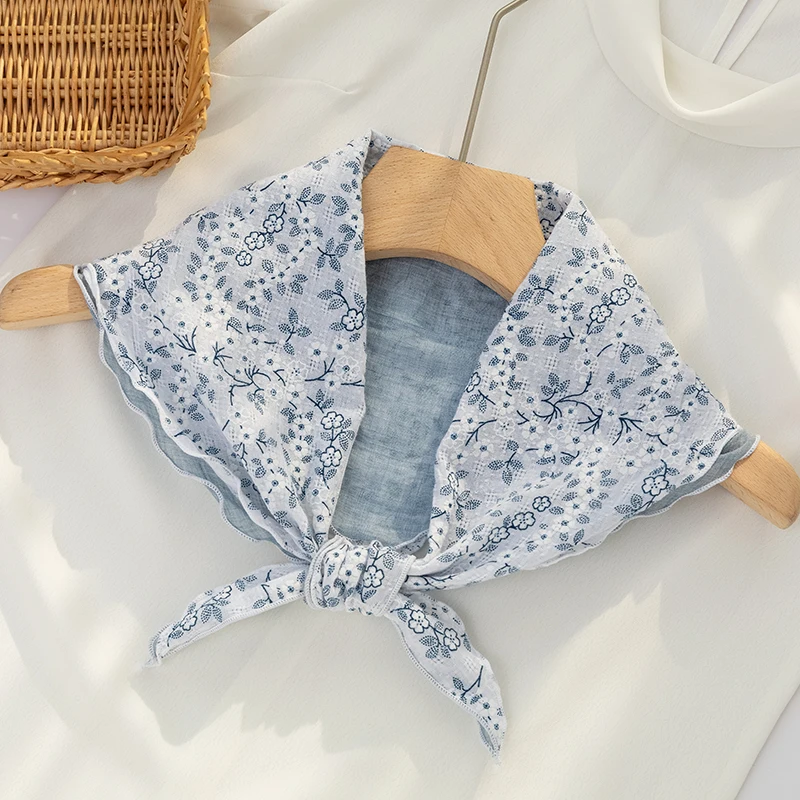ay Floral Cotton Linen e Syal Wanita Artistik Retro Double Layer Ne Perlindungan Dekorasi Bandana Kecil