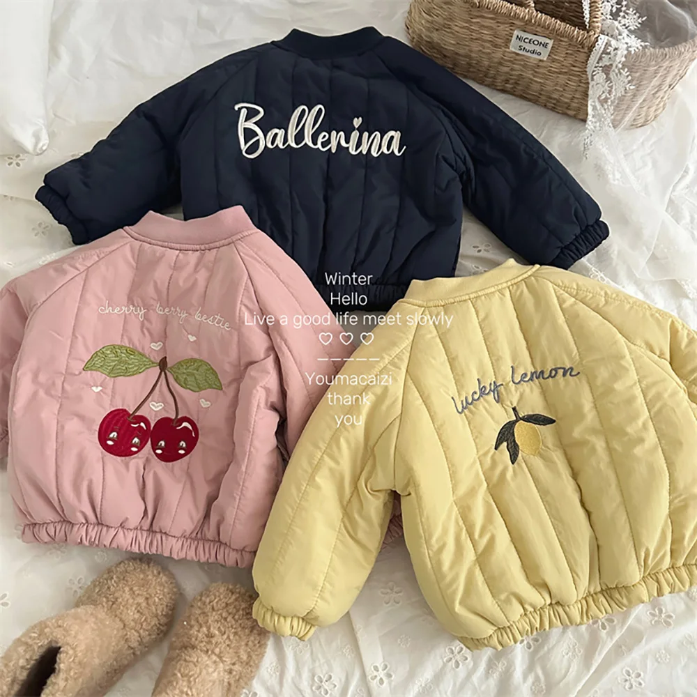 Kids Thick Warm Baseball Uniform Jackets Autumn Winter Girls Boys Trendy Embroidery Zipper Velvet Coats Fleece Children Clothes