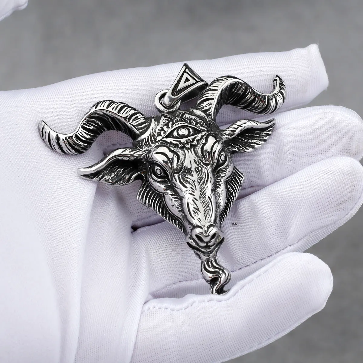 Angel Satan Goat Head Stainless Steel Necklace Hell Demon Eye Necklace Retro Gothic Punk Men's Jewelry Accessories