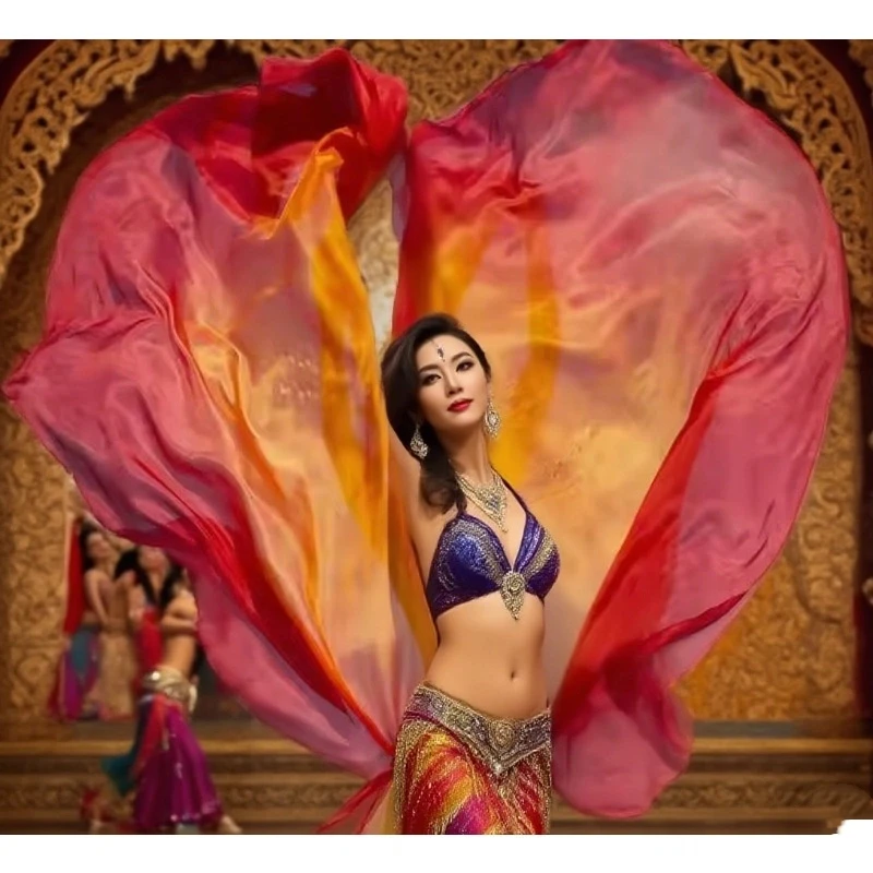 

2 шт., полукруглая 100% натуральная шелковая вуаль для танца живота, шарф для рук, шаль, профессиональный аксессуар для танца живота, реквизит для выступления на сцене