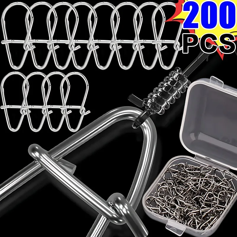 100/200PCS สแตนเลสสตีลตกปลา Snap Hooked Snap Pin Fastlock คลิป Accessorie Tackle สําหรับ Barrel Swivel Lure Hook เครื่องมือตกปลา