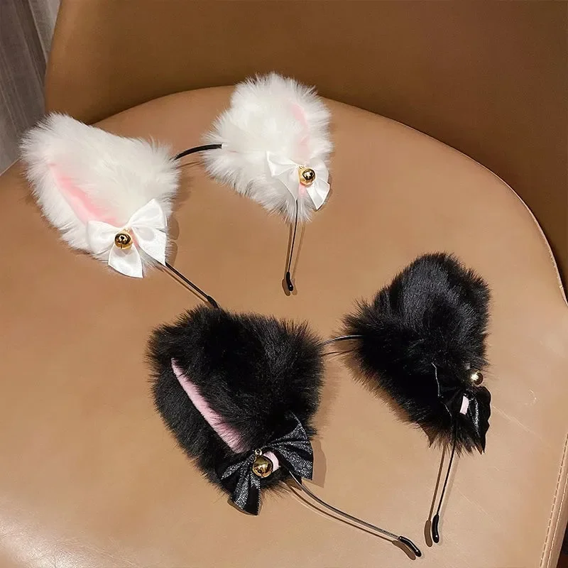 Tierische Kunstpelz-Katzenohren-Stirnbänder mit Glöckchen, schönes flexibles Haar-Accessoire, Halloween, Cosplay, Kostüm, Party, Kleid, Mädchen und Frauen