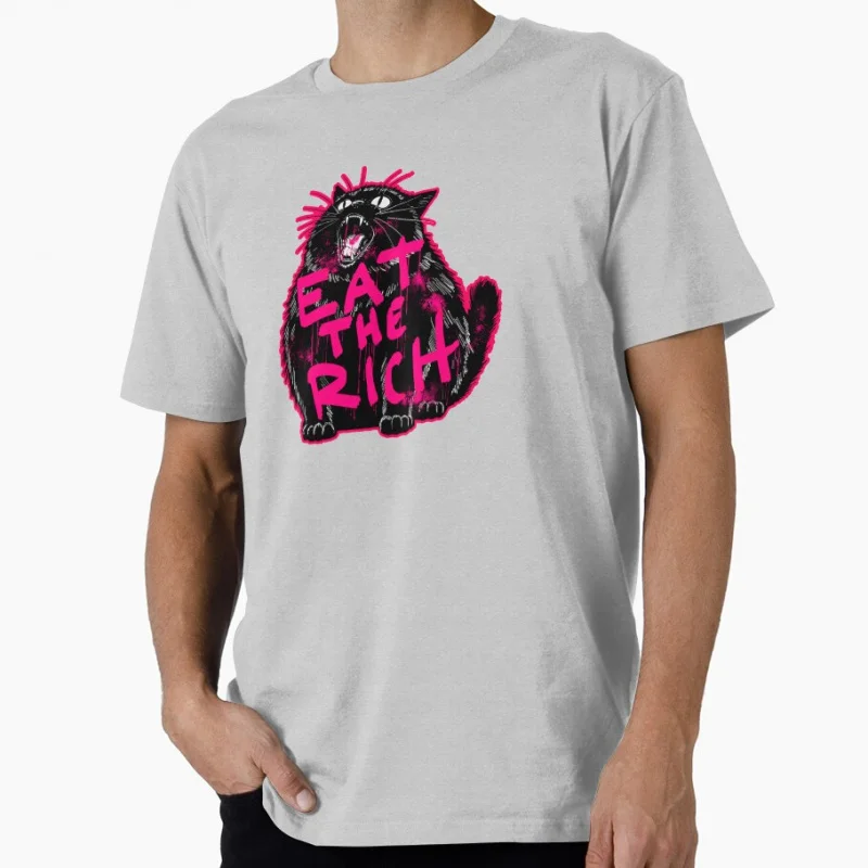 Eat The Rich Outlined черный кот Забавный подарок футболка для мужчин Топы большого размера S-6XL Мужская одежда из 100% хлопка с принтом