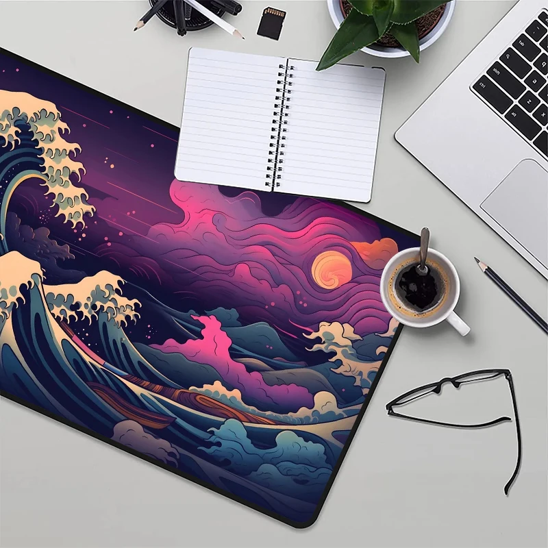 Desk Mats The Great Wave Playmat Kanagawa Mount Fuji Mousepad Xxl Mouse Pad Hokusai Table Mat Gamer Cabinet Computer Tables Pads