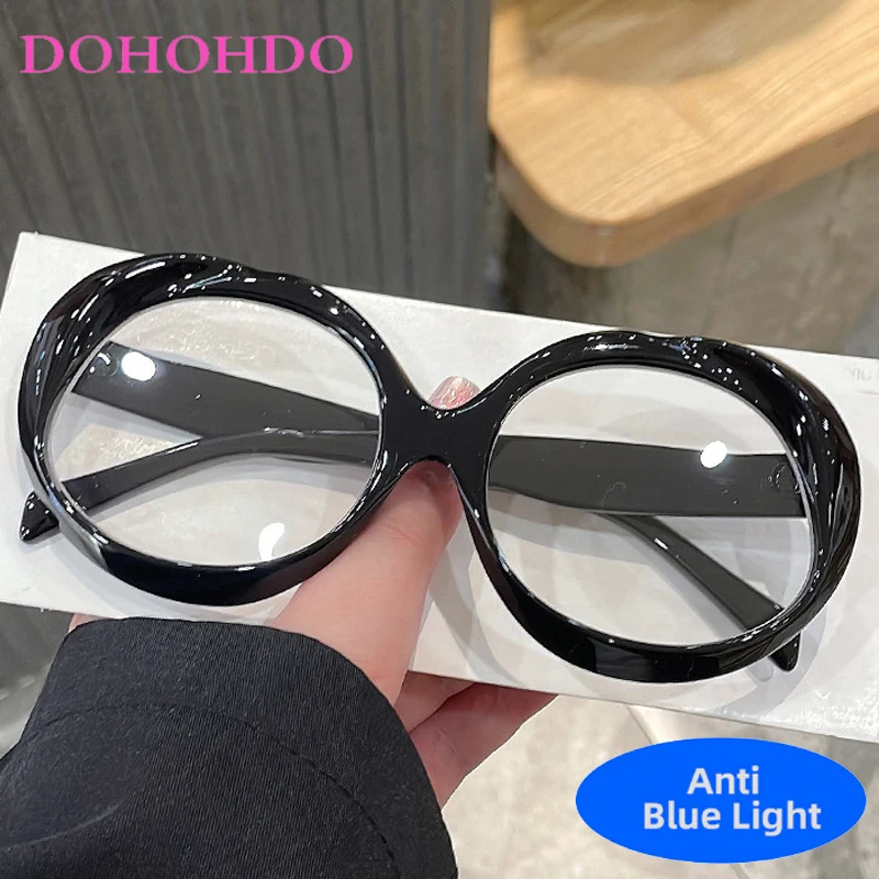

Retro Oversized Round Frame Anti-Blue Light Women Men Eyewear Fashion Designer Computer Reading Eye Protection Glasses Ladies