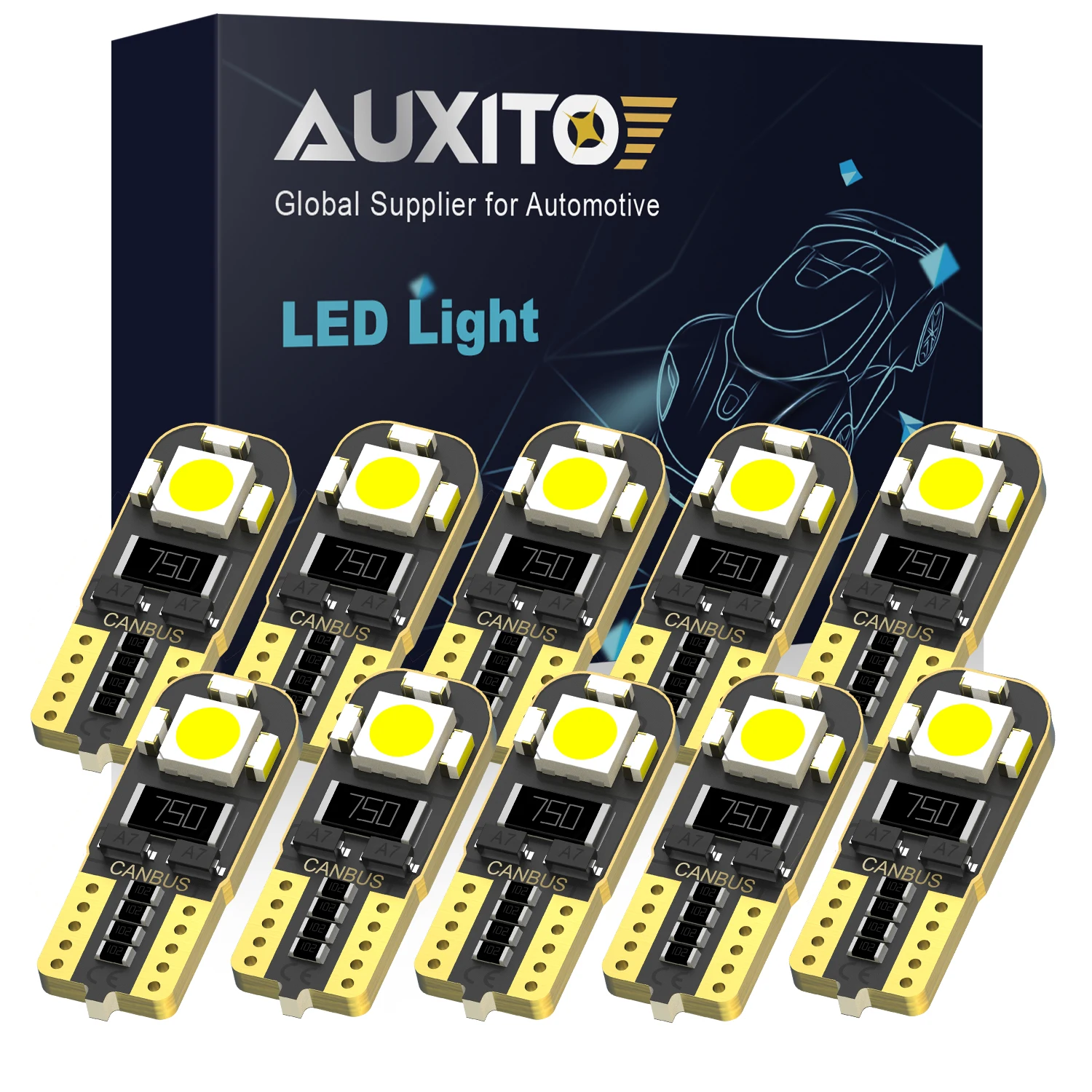 AUXITO 20/10/2PCS AE-T10 W5W LED 120LM 3030SMD 6000K White Canbus Auto Interior Night Light Parking Lamp 194 168 2825 Car Bulbs