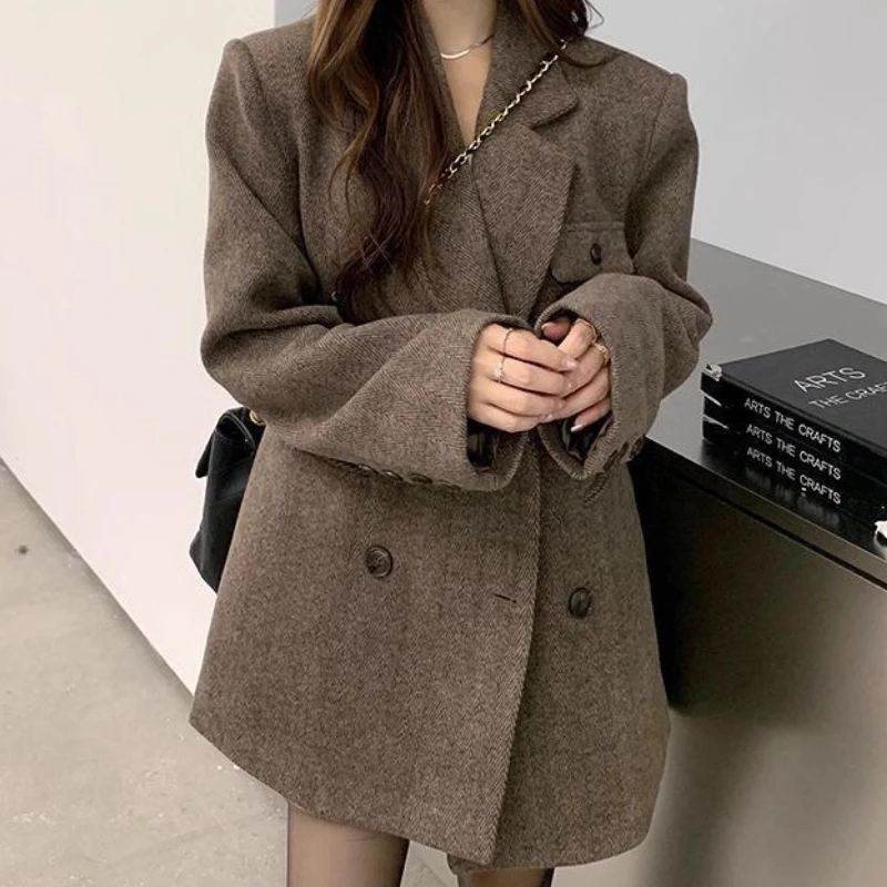 Suit Woolen Coat Women's 2025 Autumn and Winter New Hepburn-style Small Man Thickened Woolen Jacket Women's Clothing