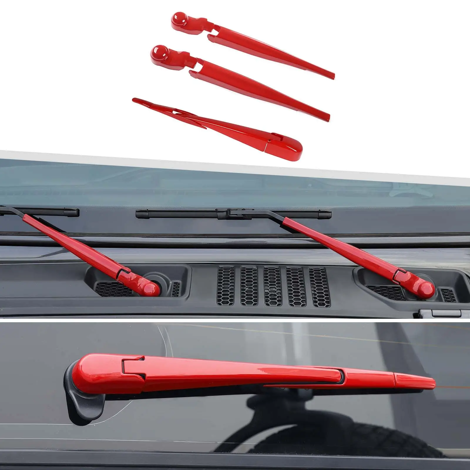 

Red Windshield Wiper Arm Cover Trim Set For Jeep JL Unlimited 2018–2025, 8 Pieces Front And Rear