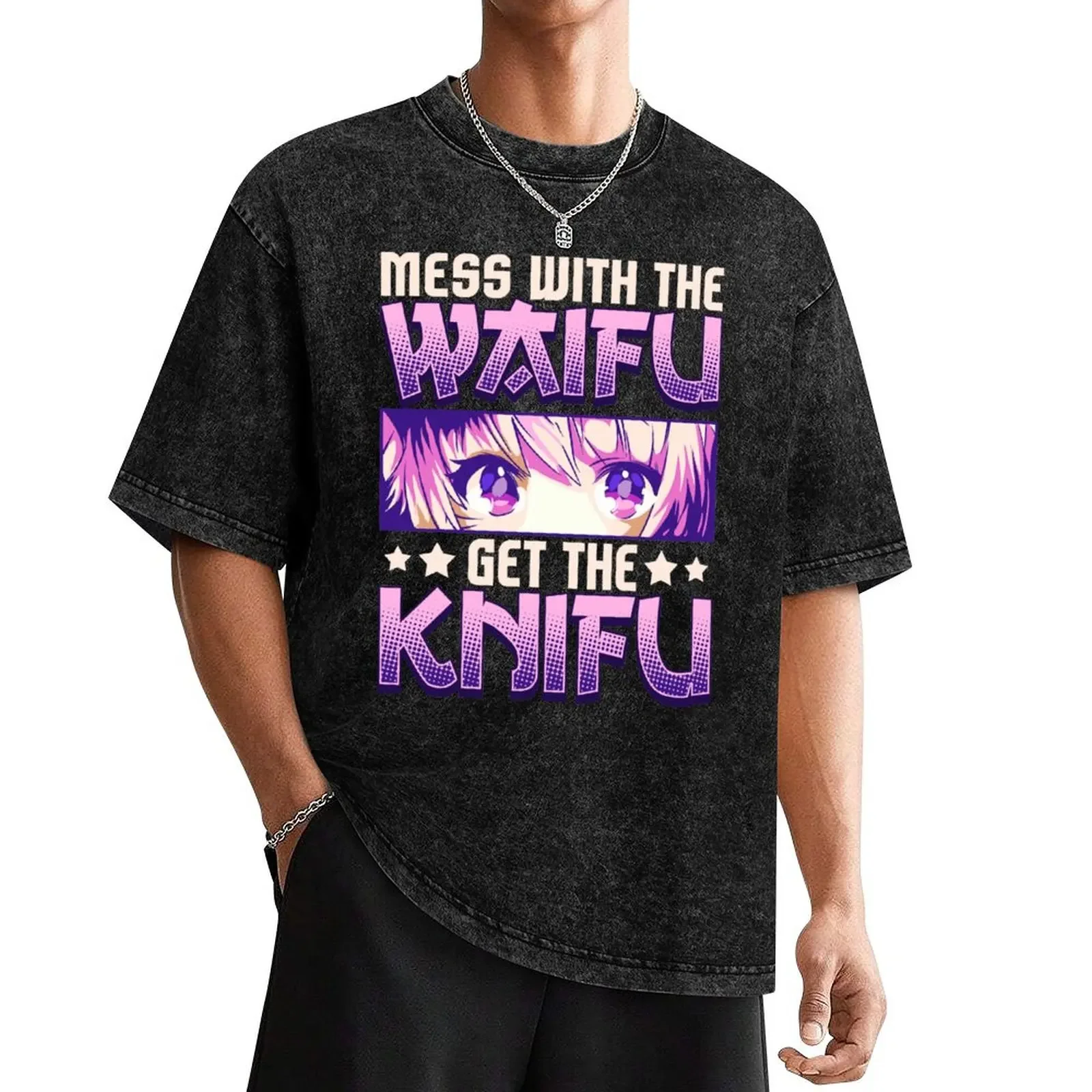 Mess With The Waifu Get The Knifu Cute Anime Girl T-Shirt plain customizeds slim fit t shirts for men