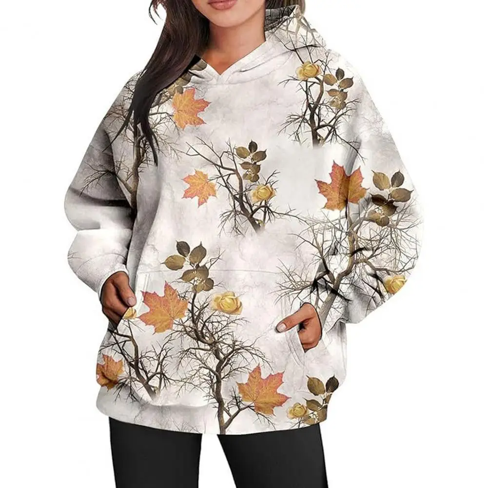 

Breathable Long Sleeve Sweatshirt Maple Leaf Print Hoodie Women's Casual Sport Tops for Autumn/winter with Loose Fit Long Sleeve