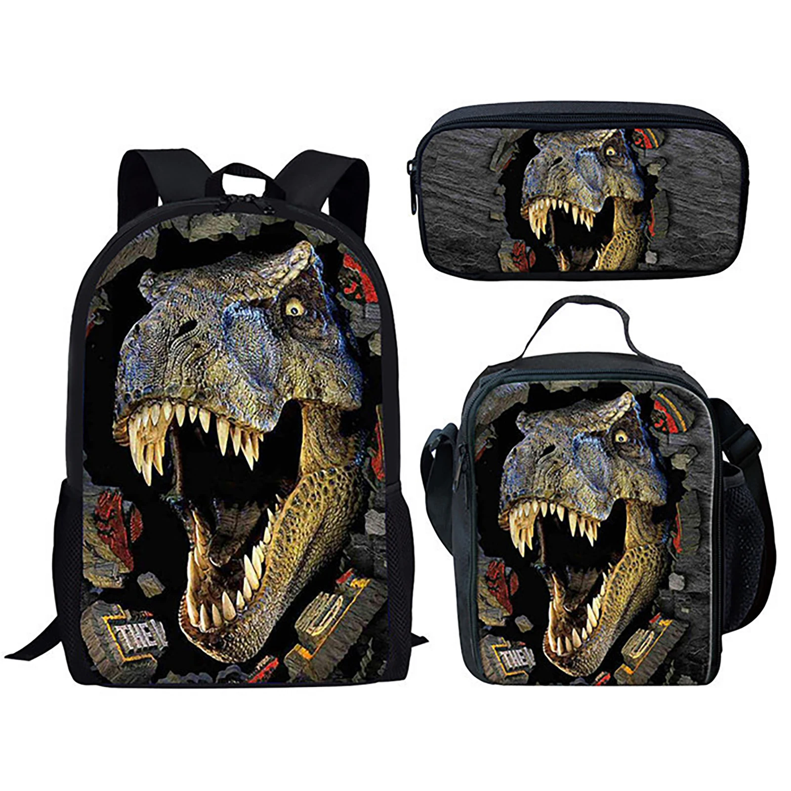 3pcs Classical Basic Backpack Jurassic World Pen Organizer Lunch Bag for Bottles Pencils A4 Textbooks Lunch Box