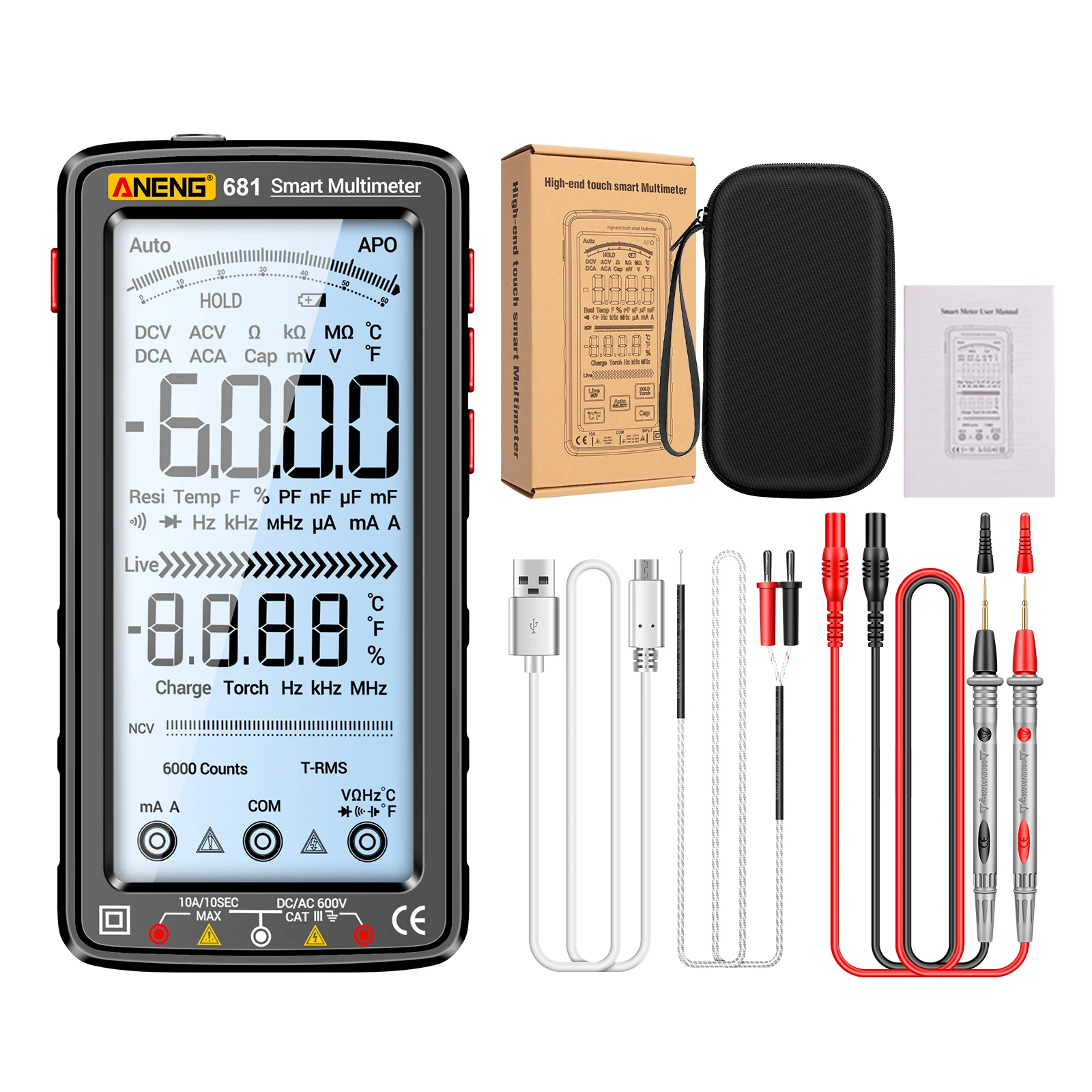 6000CountsDigitalMultimeterSmartAnti-BurnRechargeable5InchBacklitLCDNCVTesterforVoltageCurrentResistance-AliExpress