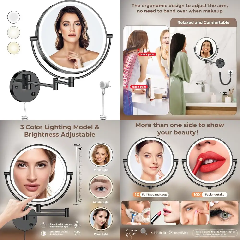 

Double-Sided LED Vanity Mirror with 1X/10X Magnification, Large Wall Mounted Lighted Makeup Mirror for Bathroom Vanity